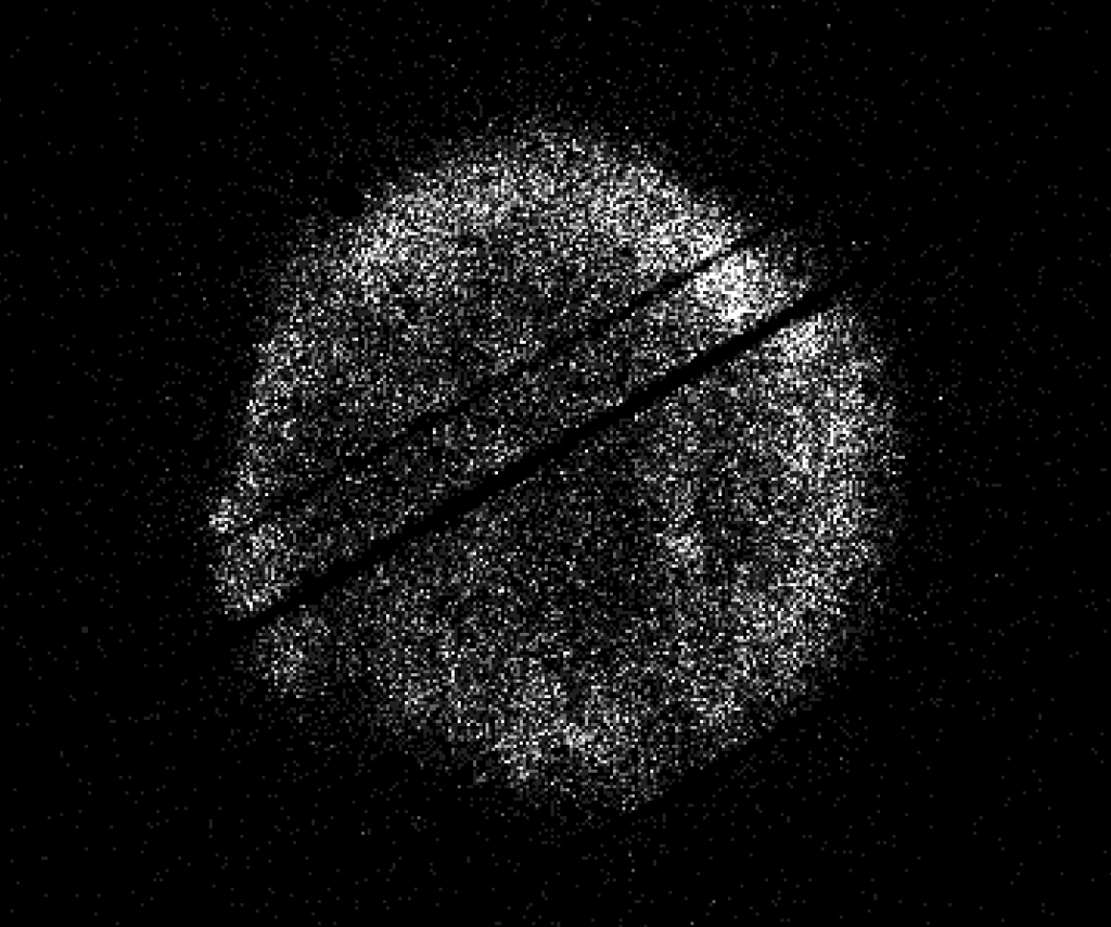 Swift X-ray image of Tycho's supernova remnant, a rough ring of white dots that each mark one X-ray photon